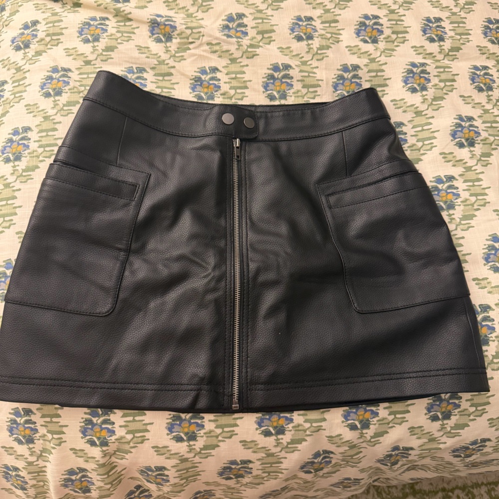 Free People Black Leather Skirt
